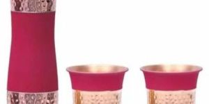 Red Silk Finish Pure Copper Bottle with 2 Glass Set