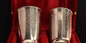 Brass Silver Plated Embossed Design Glass Set