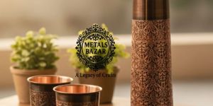 Slim Design Copper Bottle with 2 Glass Set