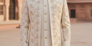cream men wedding sherwani