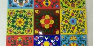Multicolor Folk Motif Ceramic Tile