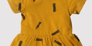 Mustard Color Short Sleeve Dress For Girls