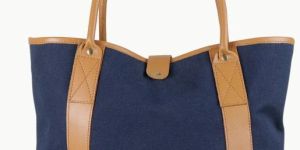 Faux Leather Detail Canvas Tote Bag