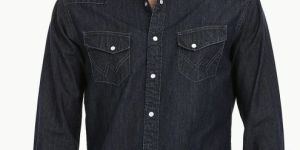 Men Casual Snap Button Denim Shirt