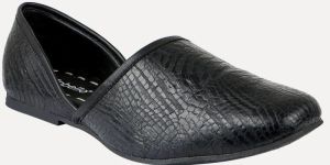 Mens Faux Leather Pattern Black Juttis