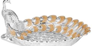 Platter with Peacock Half Pastel Peach