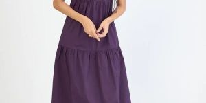 Deep Purple Poplin Tiered Maxi Dress