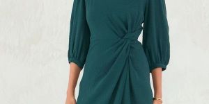 Forest Green Knotted Knee Length Dress