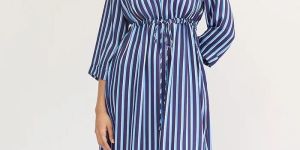 Navy Stripe WRAP Midi Dress