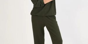 Olive Waffle Knit Zip Up Top