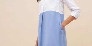 White And Blue Colorblock Midi Dress