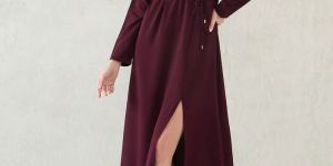Wine One Shoulder Slit Detail Maxi Dress