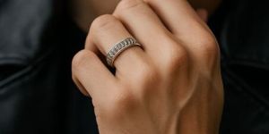 Textured Platinum Mens Ring with Bold Geometric Finish