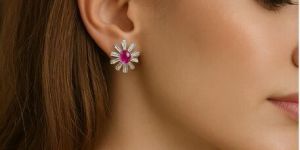 timeless pink gemstone diamond stud earring
