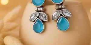 Crystal Spark: Aqua Blue and Clear Whitestone Earring