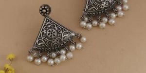 Pearl Veil: Silver Toned Festive Earrings