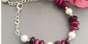 Wine Red and White Pearl Bracelet
