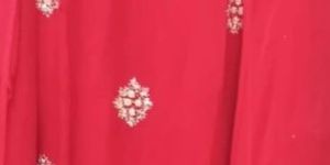 Ladies Red Casual Organza Anarkali Suit