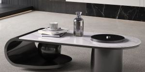 Reno Center Table With Marble Top And Iron Metal Base