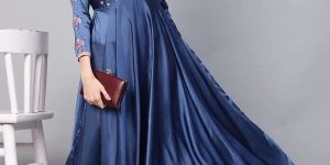 ladies blue silk partywear dress
