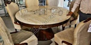 Round Solid Wood 6 Seater Dining Table Set