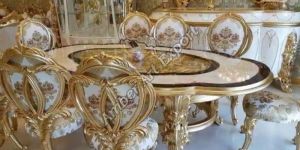 Teak Wooden Handcarved Royal Dining Table Set