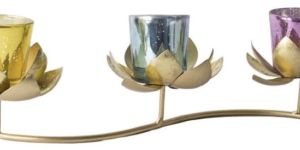 Lotus Trio Tealight Metal Candle Stand
