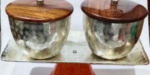 wooden lidson stand aluminium tray bowls set