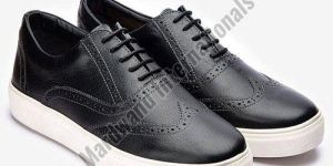 Mens Black Handcrafted Lace Up Leather Sneakers