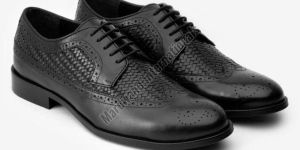 Mens Black Premium Leather Lace Up Derby Shoes