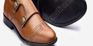 Mens Formal Tan Brown Double Monk Strap Leather Shoes