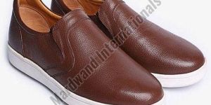 Mens Plain Brown Premium Leather Sneakers