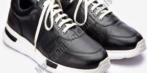 Mens Premium Black Leather Sneakers