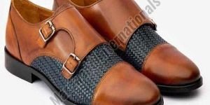 Mens Tan Double Monk Strap Leather Shoes