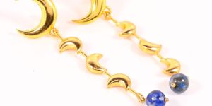crescent moon lapis gemstone dangle earring