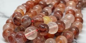 8mm Red Garden Quartz Smooth Round Beads Strand