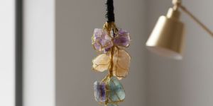 Amethyst, Citrine & Fluorite Wire Wrapped Hanging Pendant Focus, Clarity, Learning Support