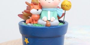 Blue Prince Fox Boy Resin Fancy Flower Pot