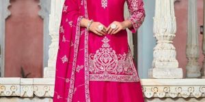 Women Pink Embroidered Georgette Sharara Suit