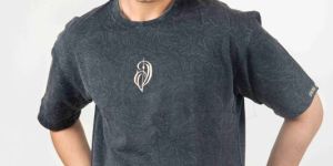 Unisex Black Acid Washed Embroidered Tshirt