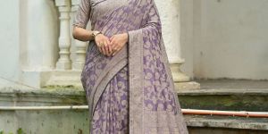 Ladies Lavander Cotton Luckhanvi Sarees