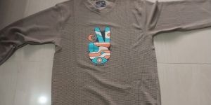 Mens Beige Cotton Artistic Graphic Sweatshirt