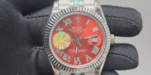Rolex Date-Just Silver-Red Diamond Roman Figure Steel Semi ETA Swiss Automatic Watch
