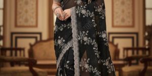 Black Embroidery Silk Saree