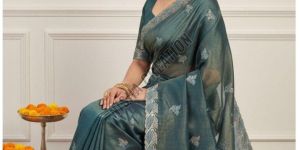 Fuscous Grey Embroidery Silk Saree