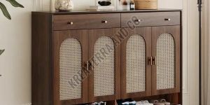 Brown Wooden Cane Shoe Cabinet