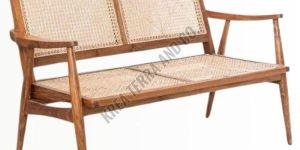 Teak Wood Vintage Style Wooden Cane Bench