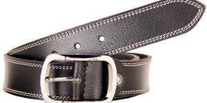 Black Double Stitch Leather Belt