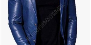 Blue Stylish Mens Leather Blazer