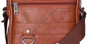 Brown Textured Leather Sling Bag